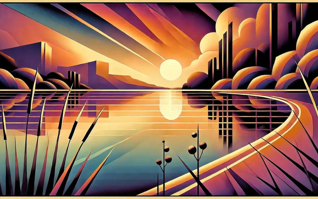 Kvällsljus på grafisk sjö