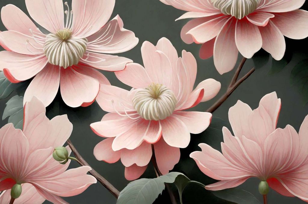 Mjuka klematisblommor i rosa