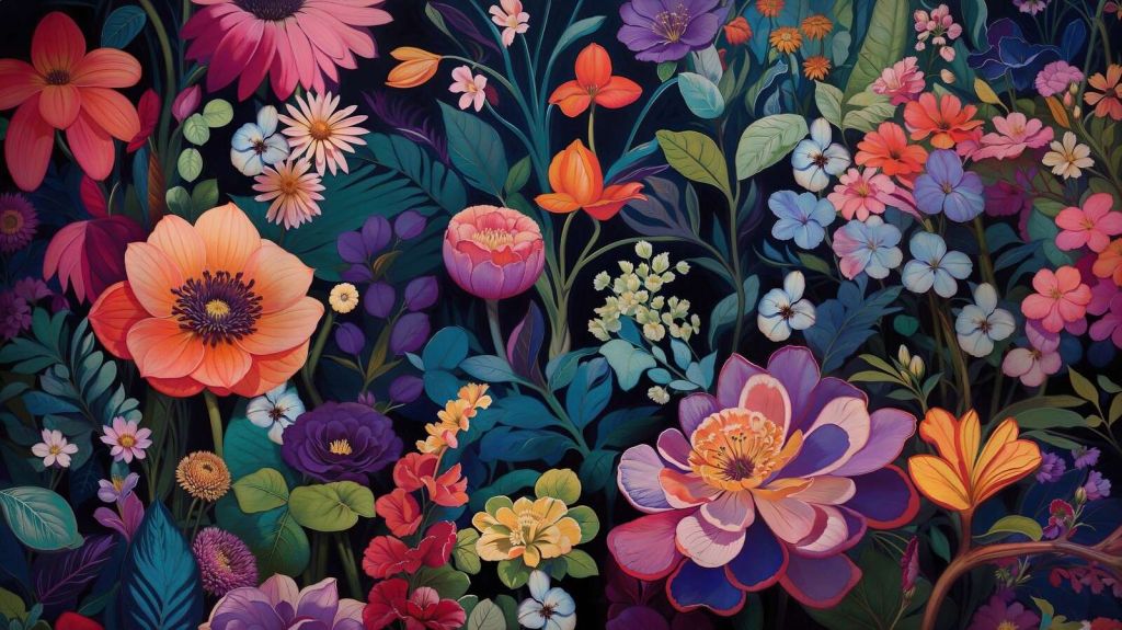Farverig blomsterpragt om natten
