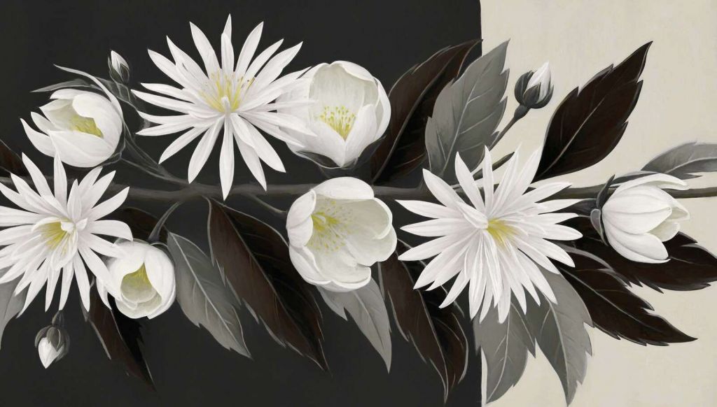 Vita klematis på mörk gren