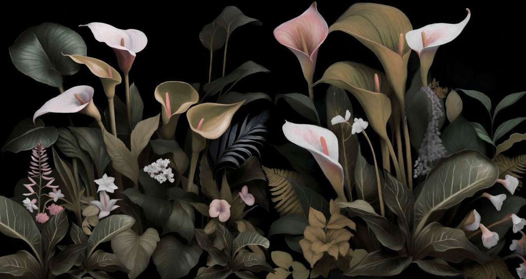 Mjuka calla-liljor på natten