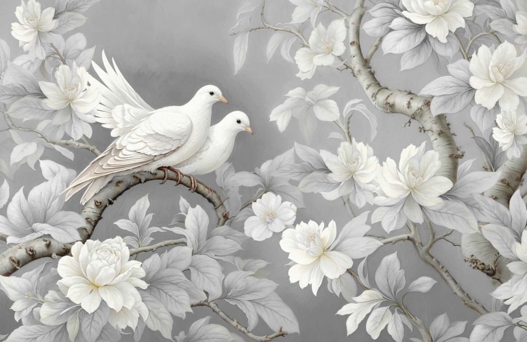 Hvide duer med magnoliablomster