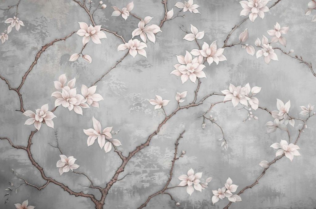 Hvid magnoliagren på mistgrå