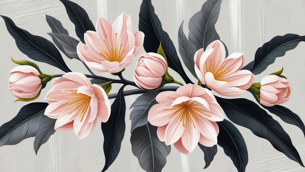 Rosa magnoliablomster med mørke blade