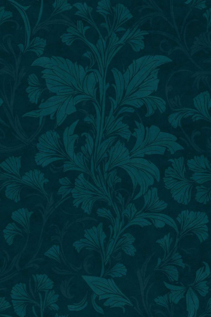 William Morris-stil monokromt ornamenteret damaskmønster i smaragdteal