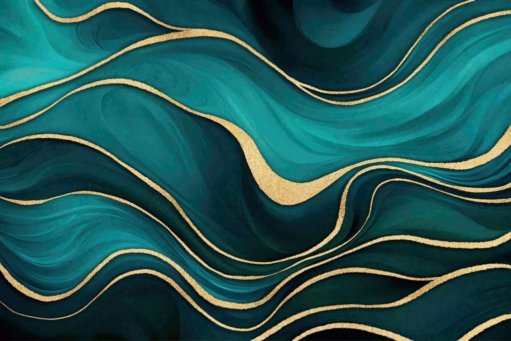 Luksuriøs marmor i teal og turkis med guld
