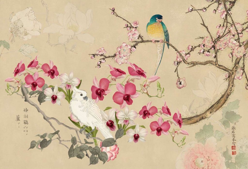 Blomstret chinoiserie-kakadue