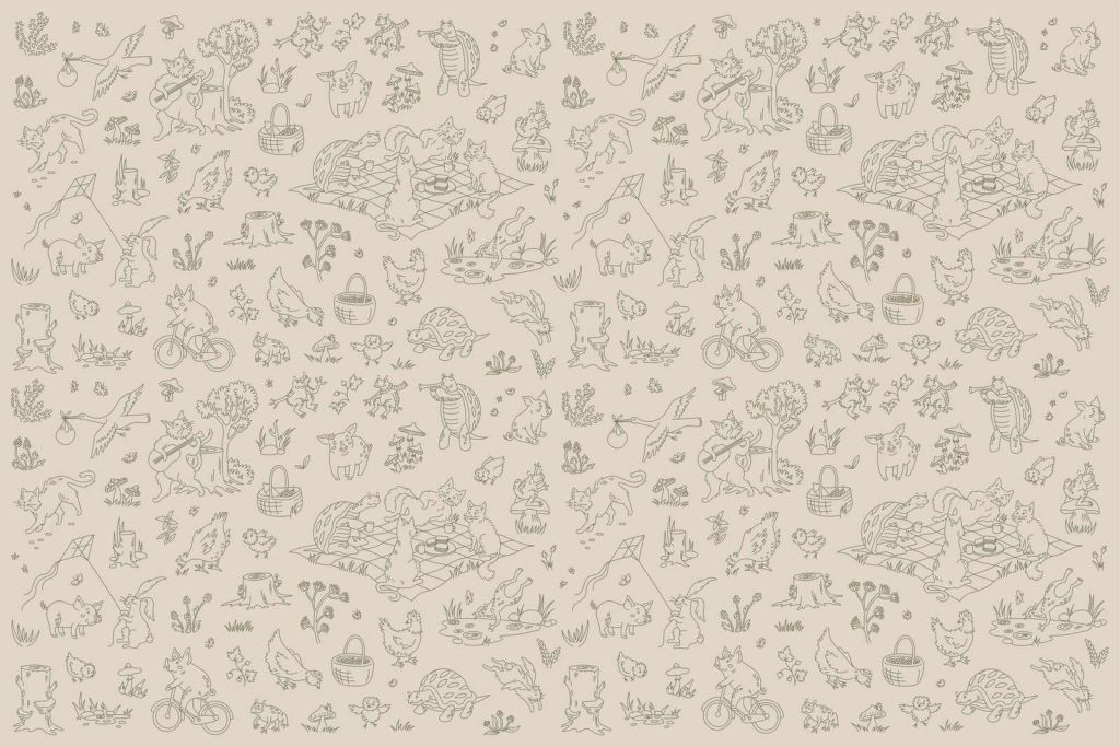 Skovdyr rolig taupe grøn print
