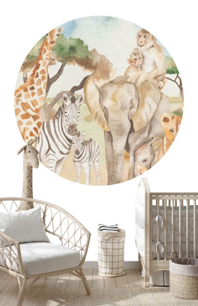 Tapetcirkel Akvarell savannens djur