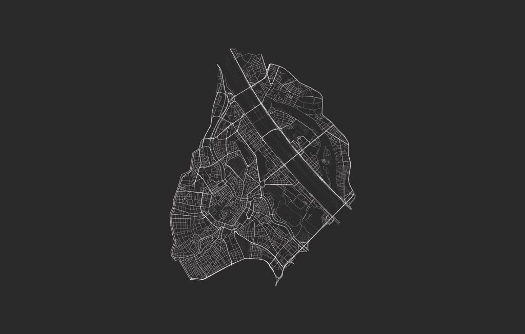 Karta över Wiens centrum, svart