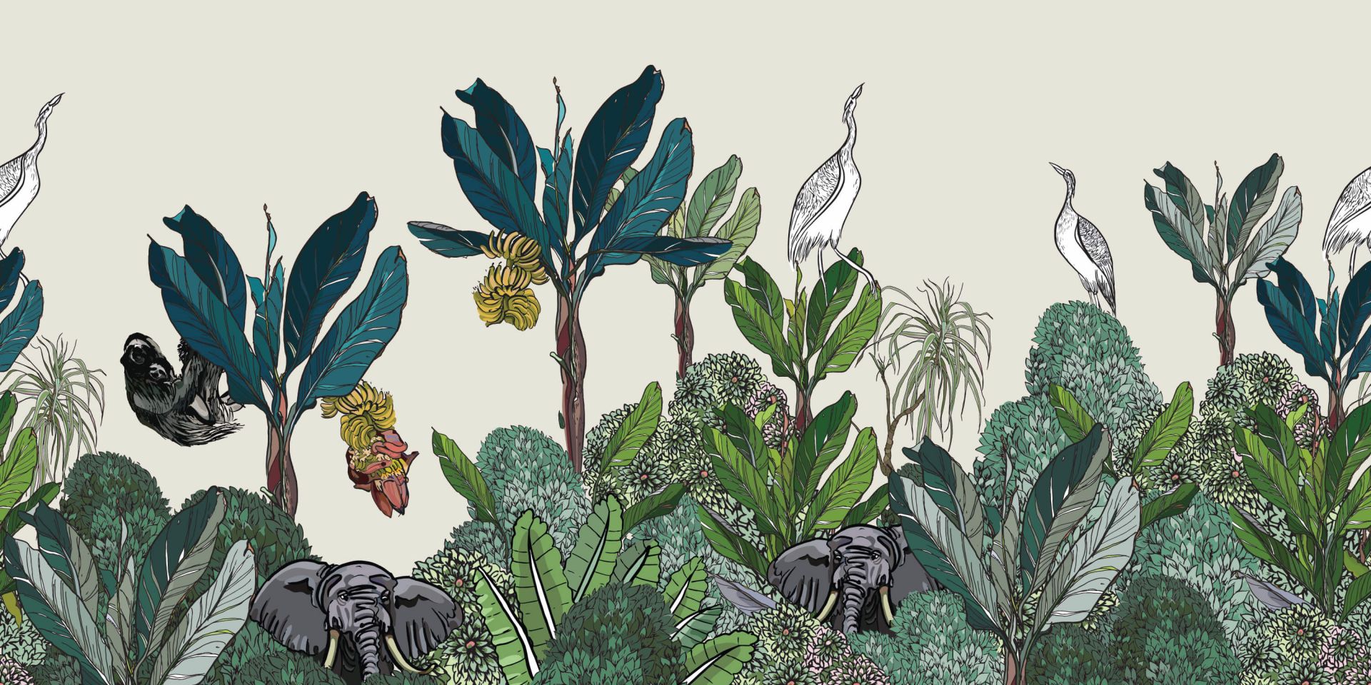 Djungel panorama med djur