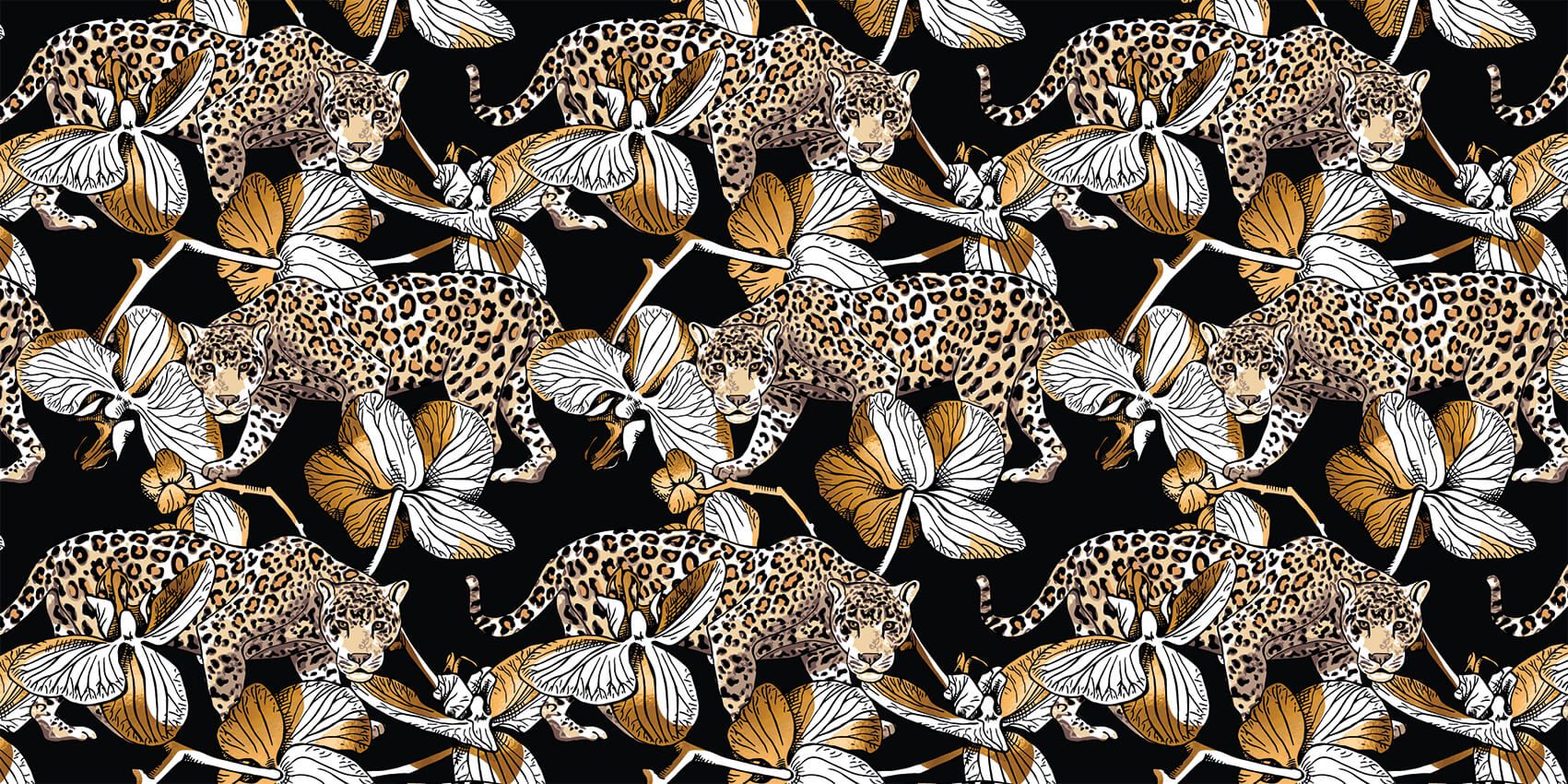 Jaguarer mellan orkidéer