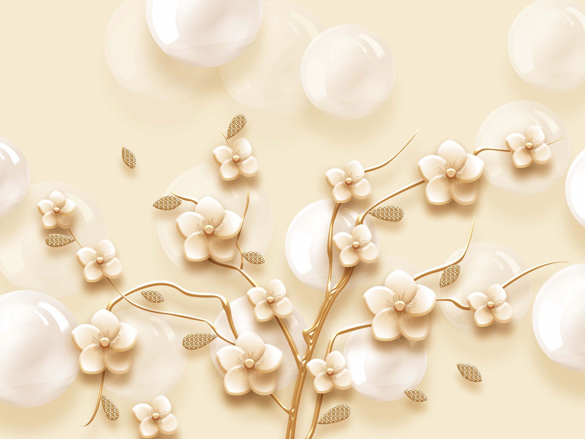 Gylden gren med blomster