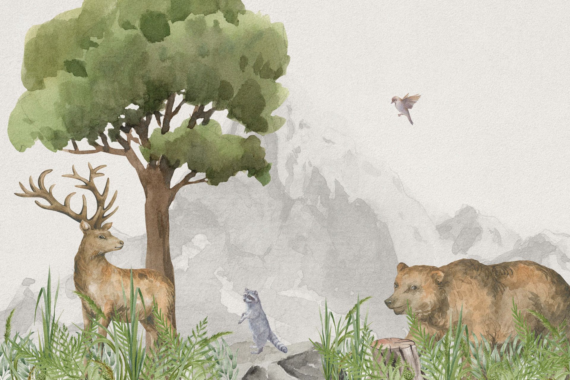 Skogsdyr nær et fjell