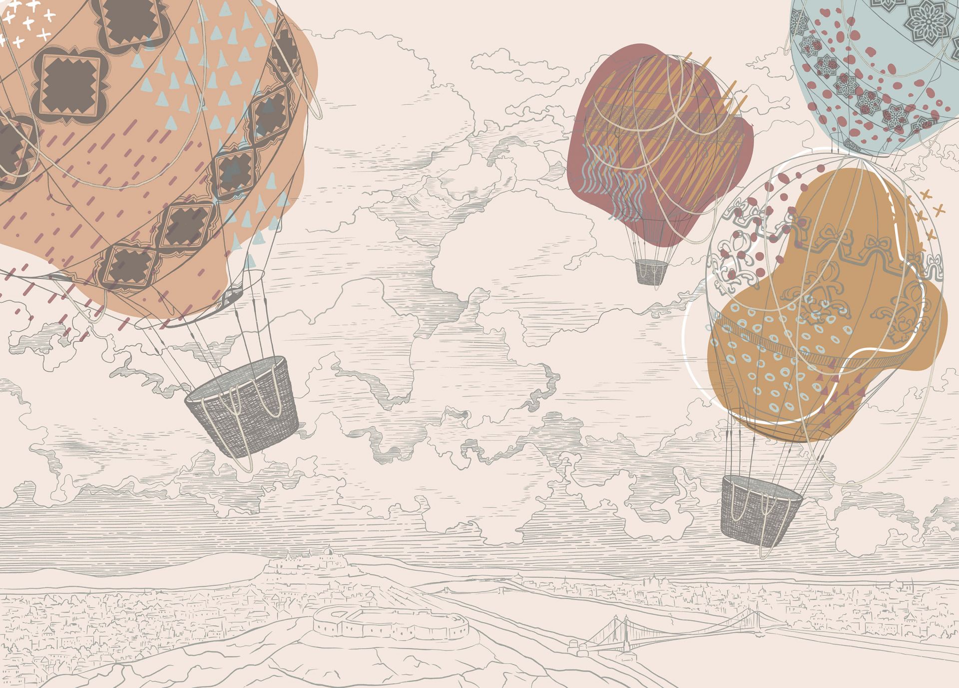 Farvede varmluftballoner