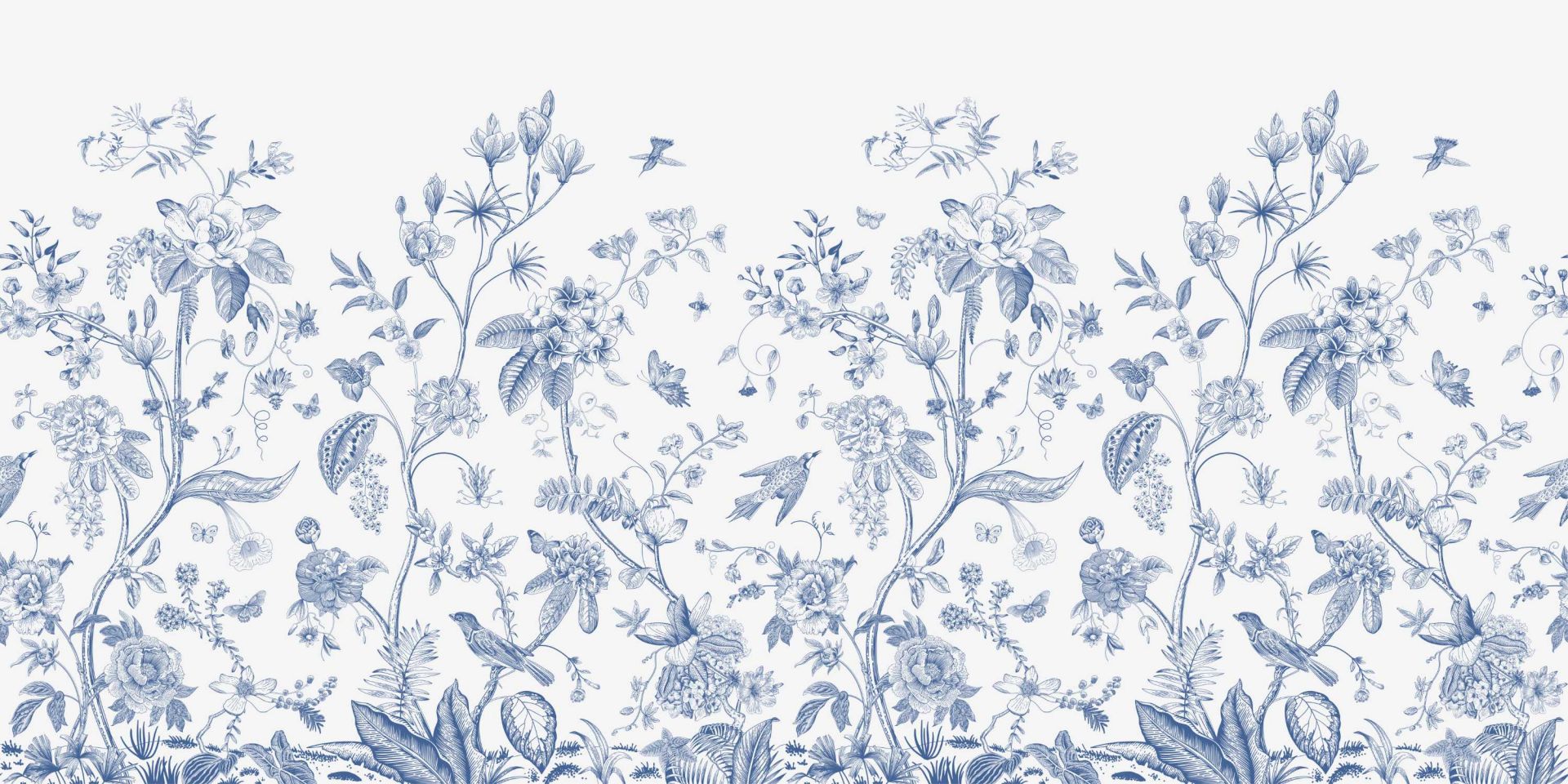 Blomsterillustration, blå og hvid