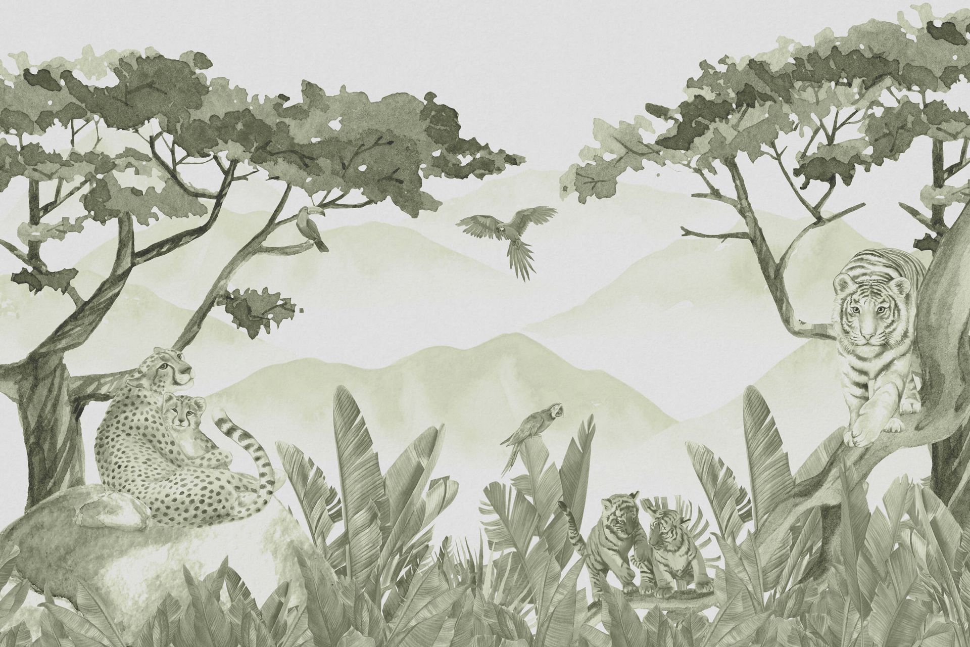 Rovdjur i djungeln i grönt