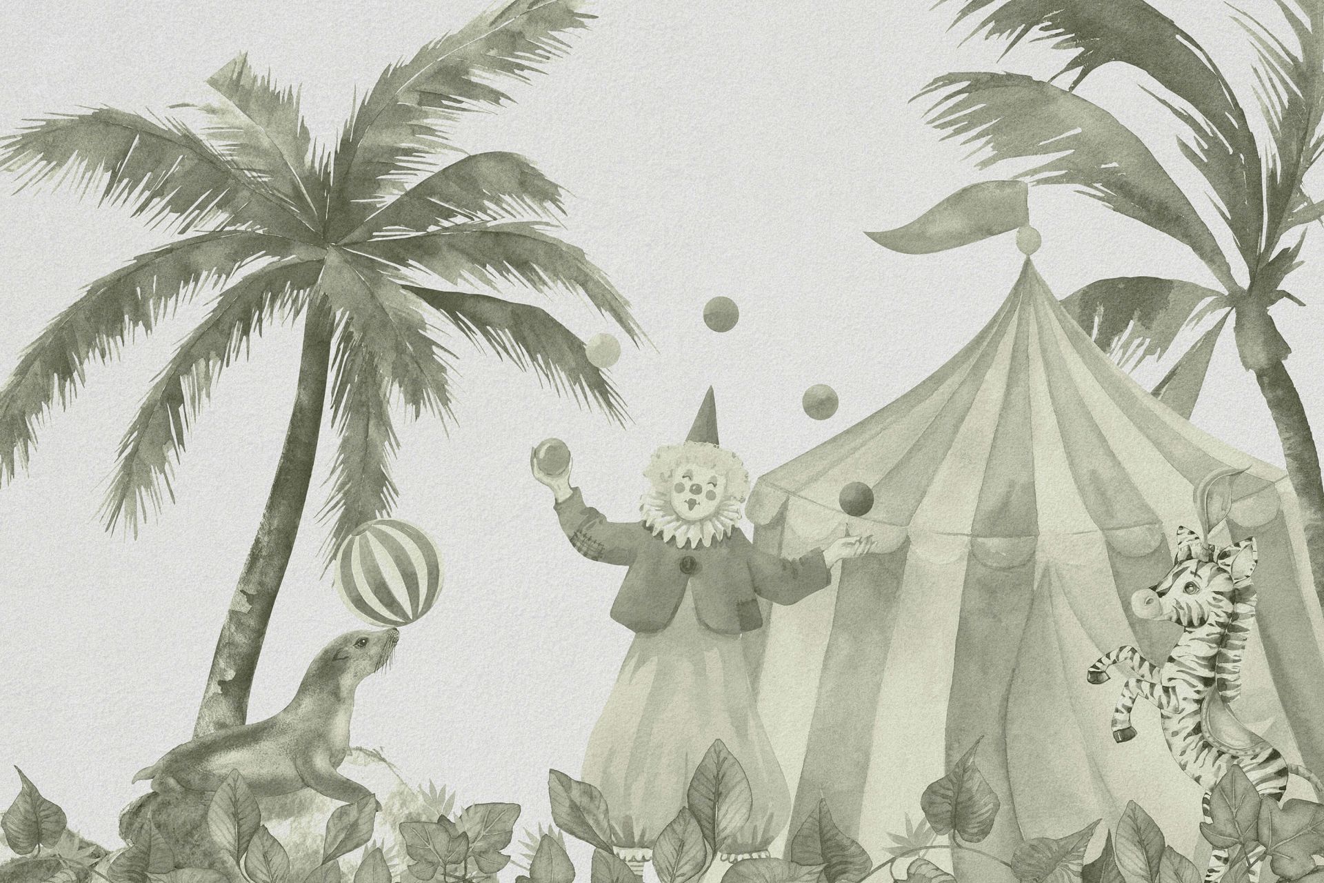 Glade sirkusdyr i grønt