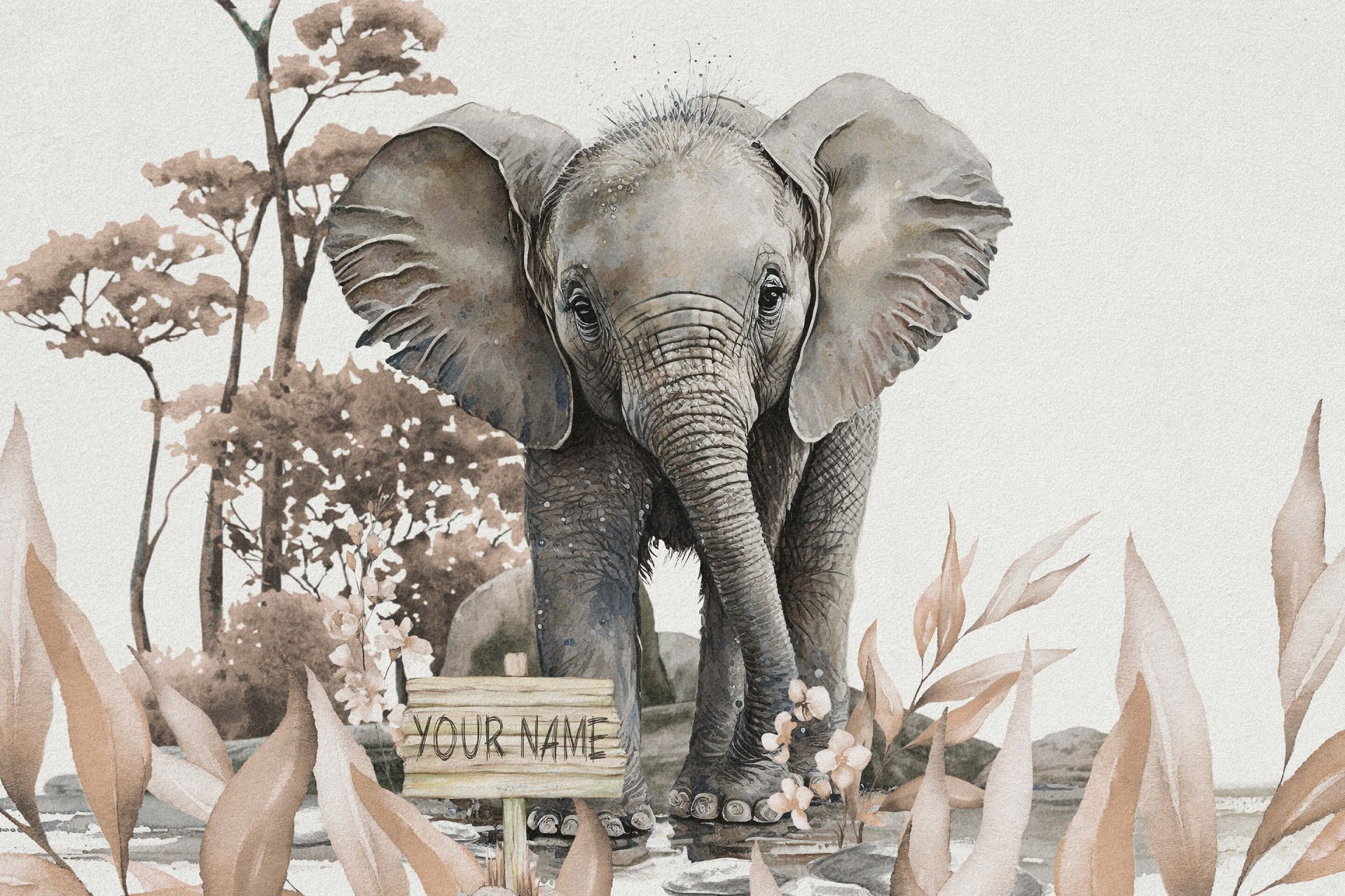 Elefant i jungelen taupe