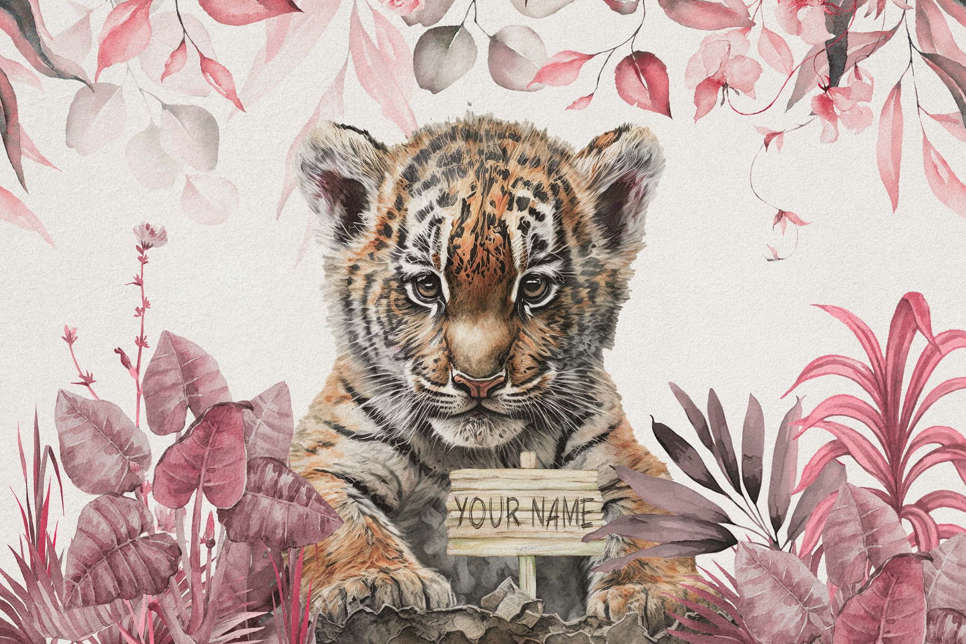 Søt tiger med planter rosa