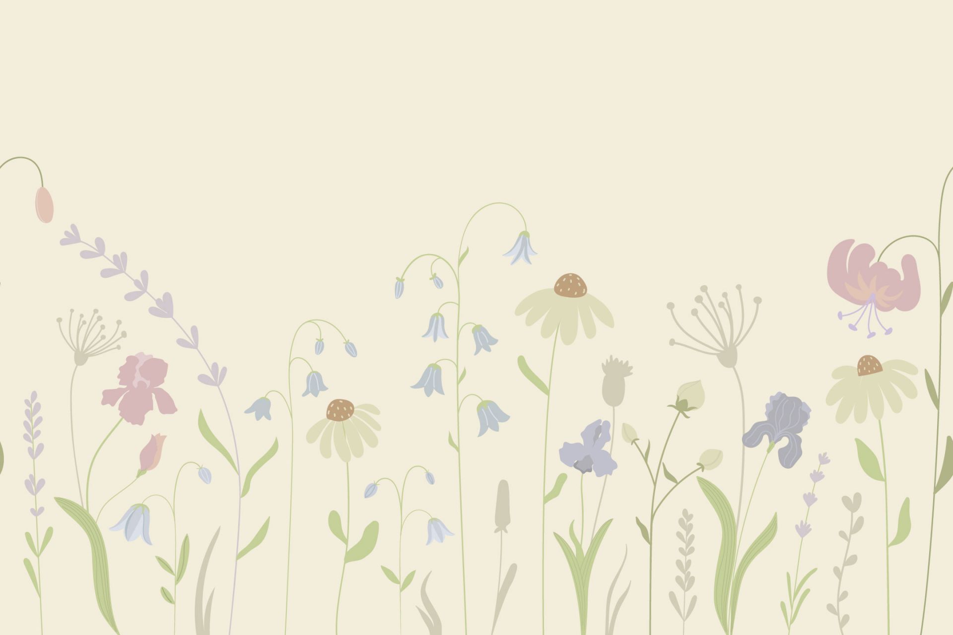 Blomsterfelt høy sand, gammelrosa, grønt og syrin