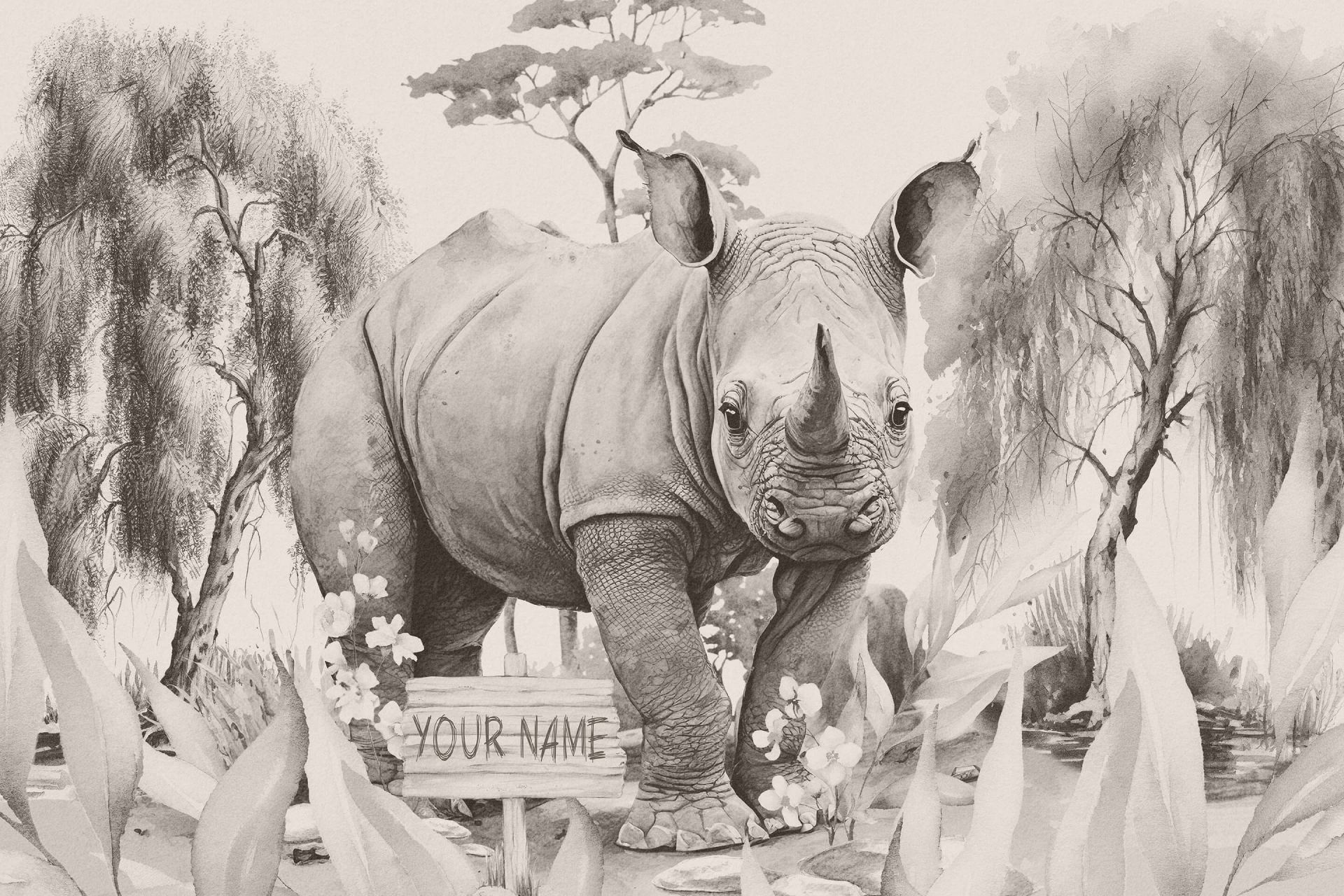 Neshornunge på savannen beige