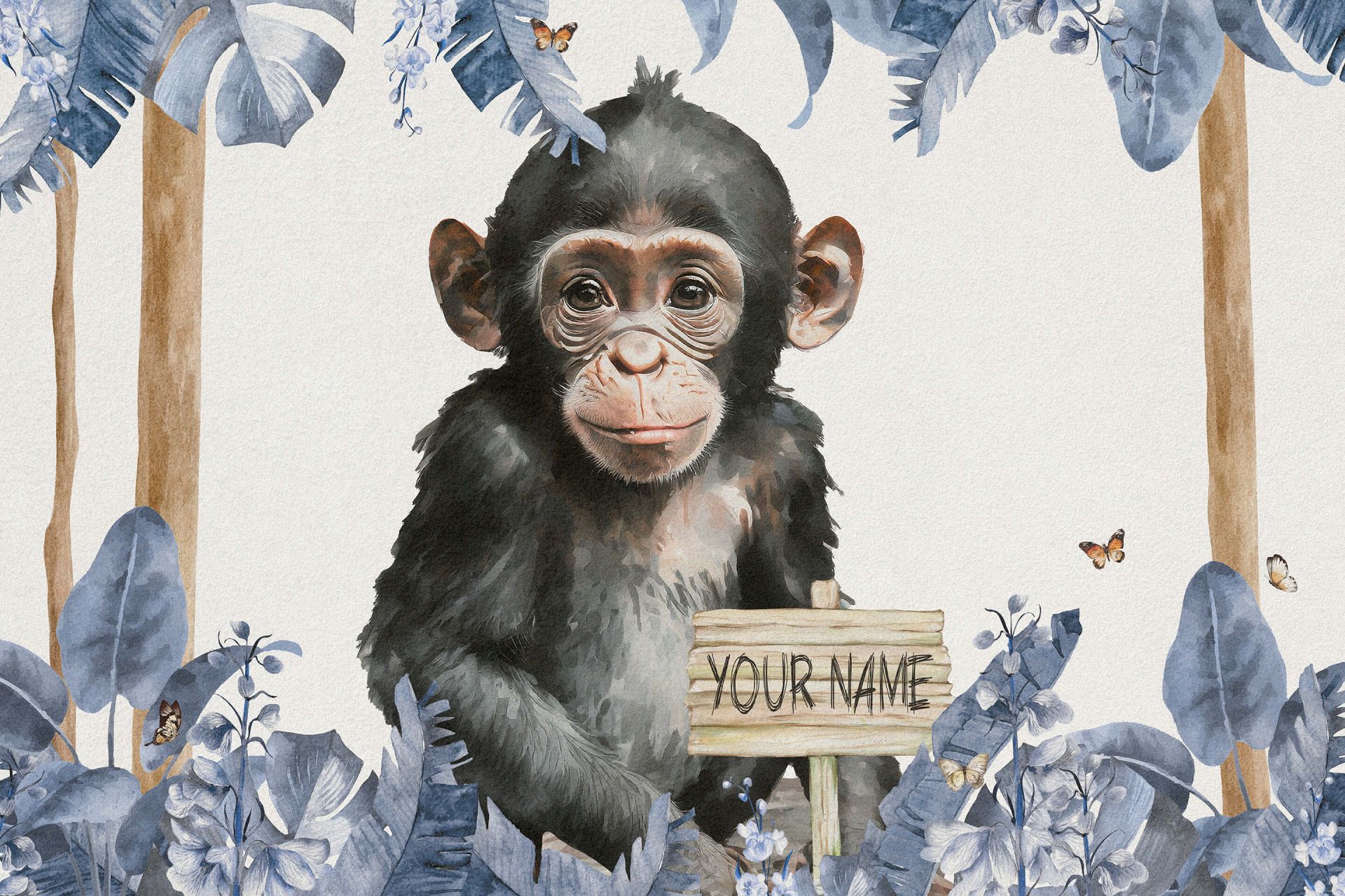 Baby-chimpanse i junglen blå