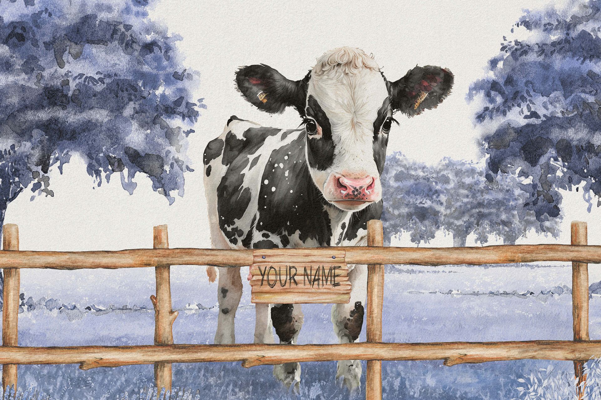 Ung ko på en blå eng