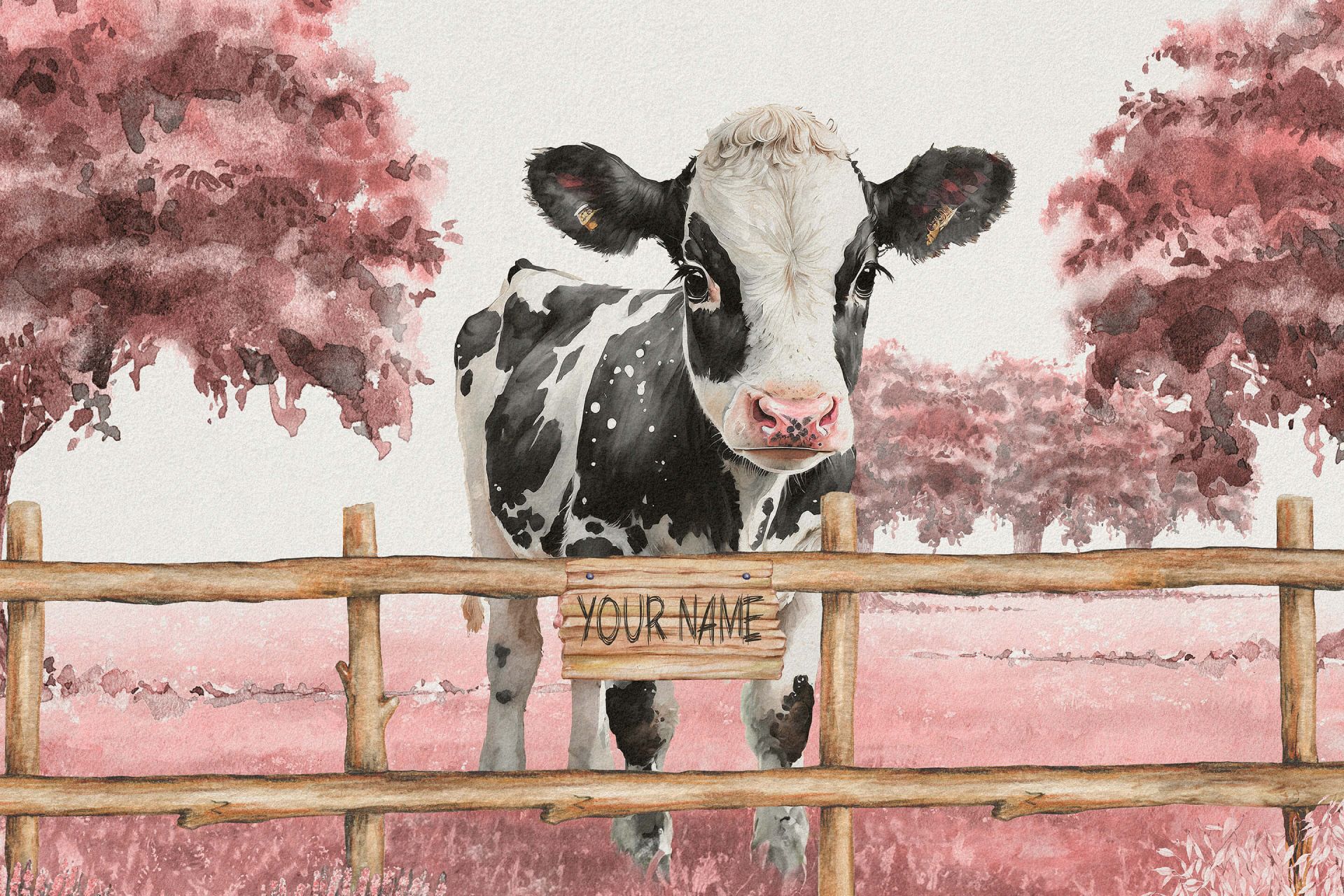 Ung ko på en äng rosa