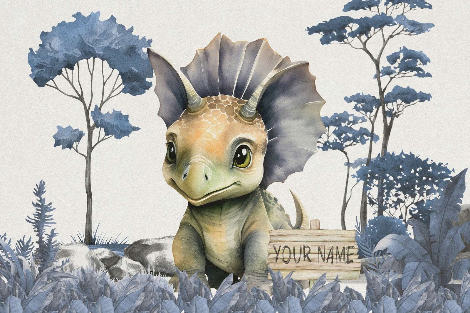 Baby triceratops i den blå junglen