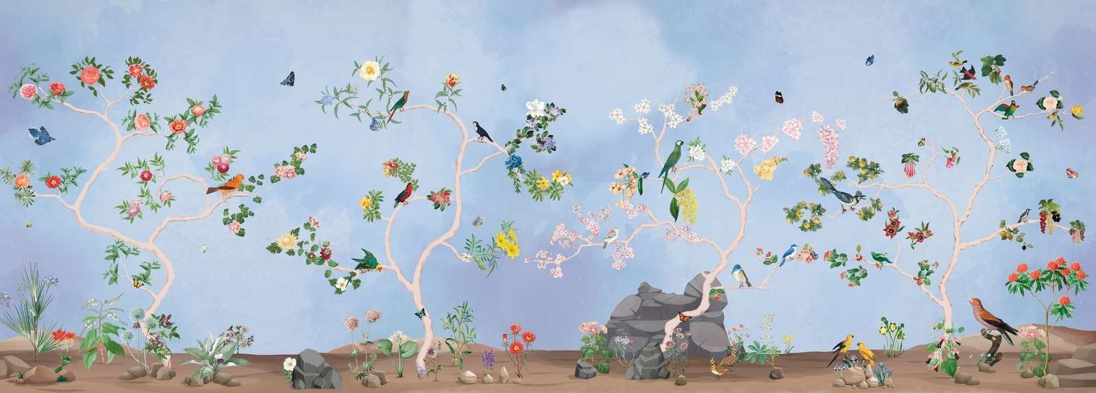 Fåglar i trädgården Blå panorama