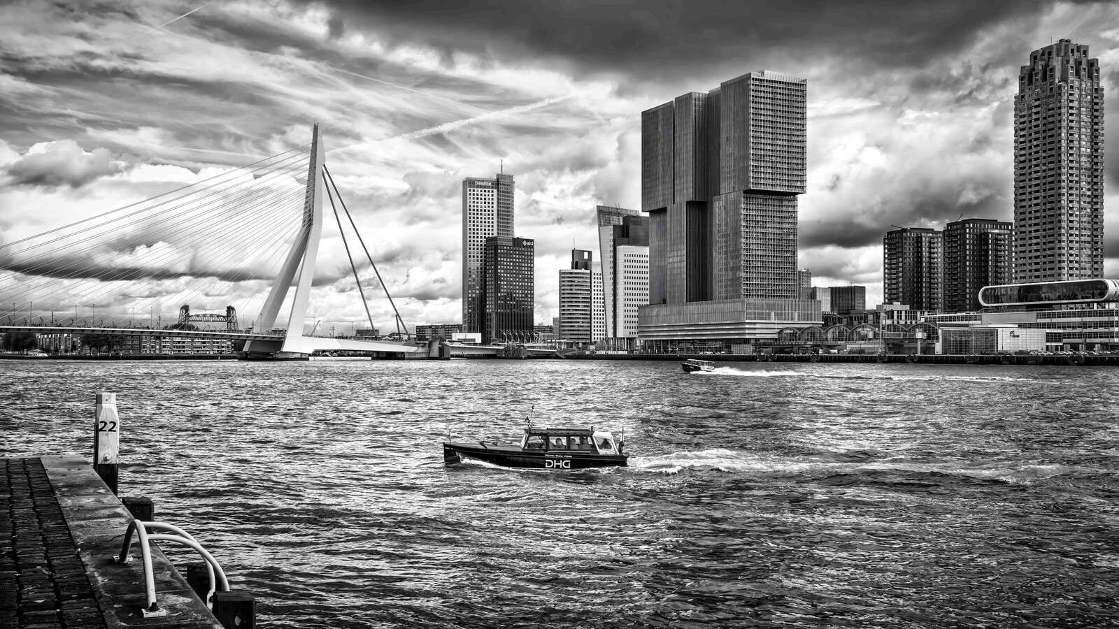Erasmusbron en Skyline i Monokrom