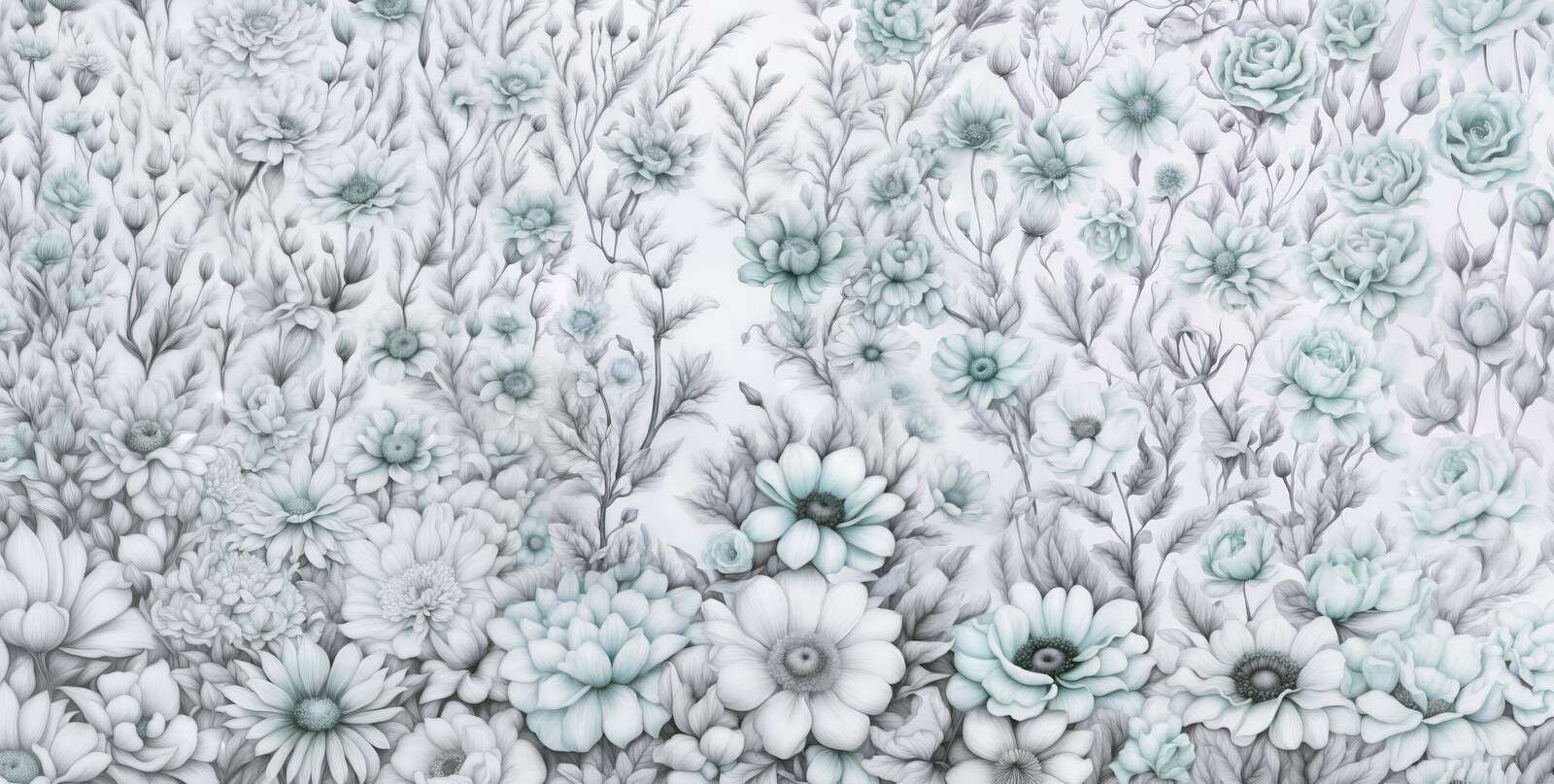 Blomstrete romantisk vegg - blå