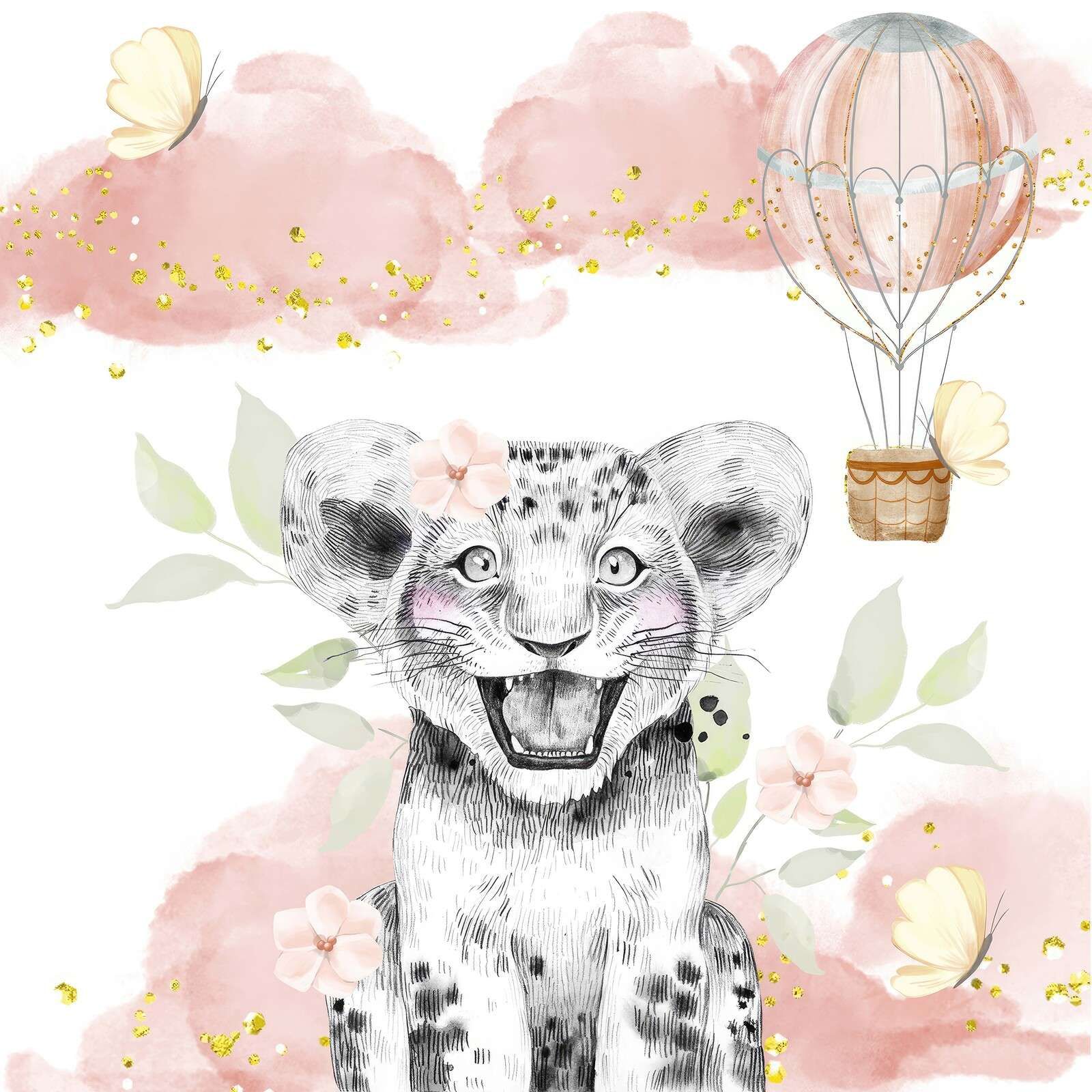 Glad løveunge og luftballon