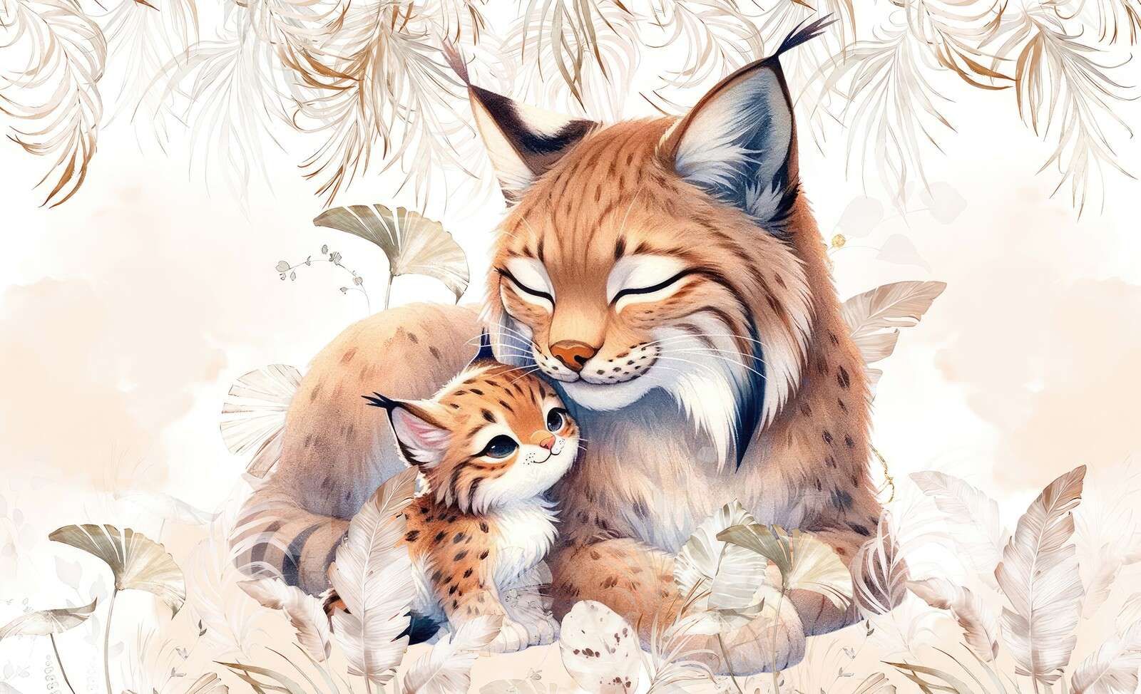 Kærlig lynx med unge