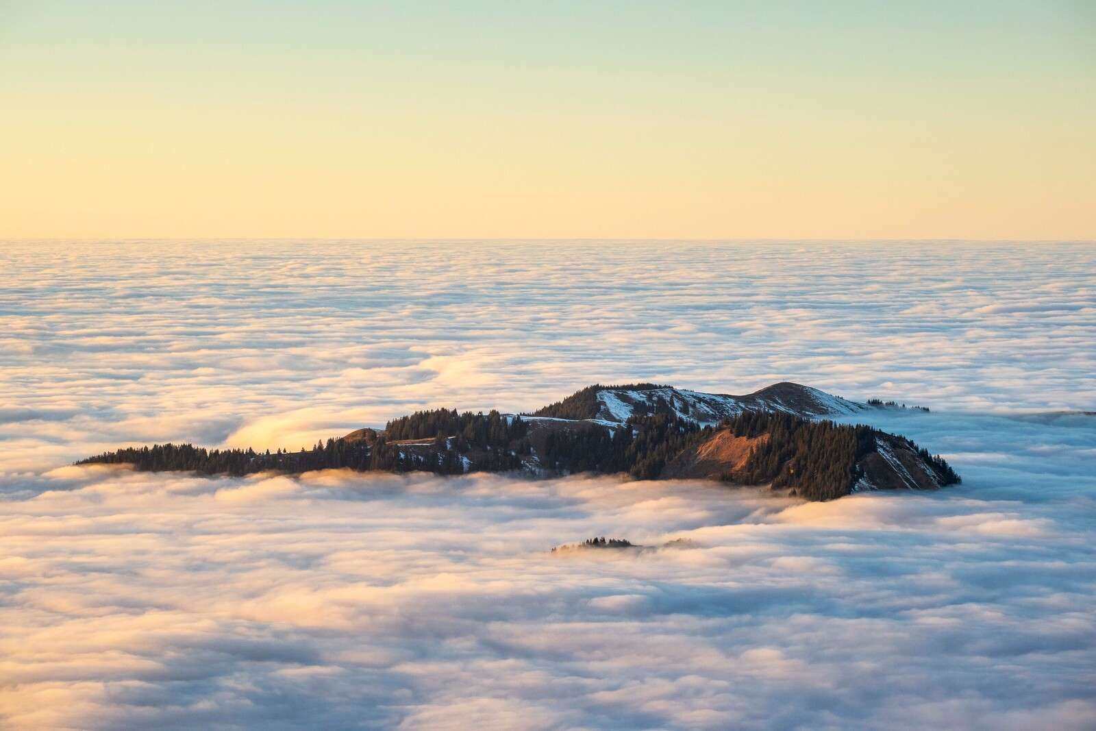 Bjergtop flydende i skyhavet