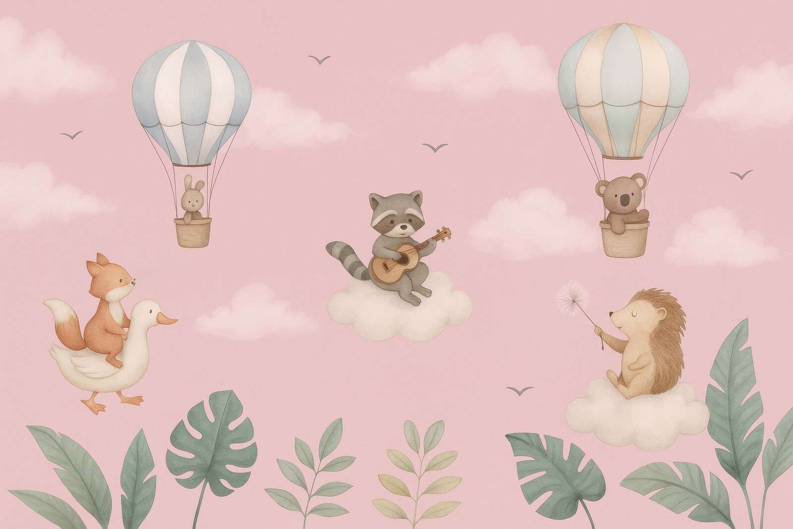 Luftleg i lyserød sky.