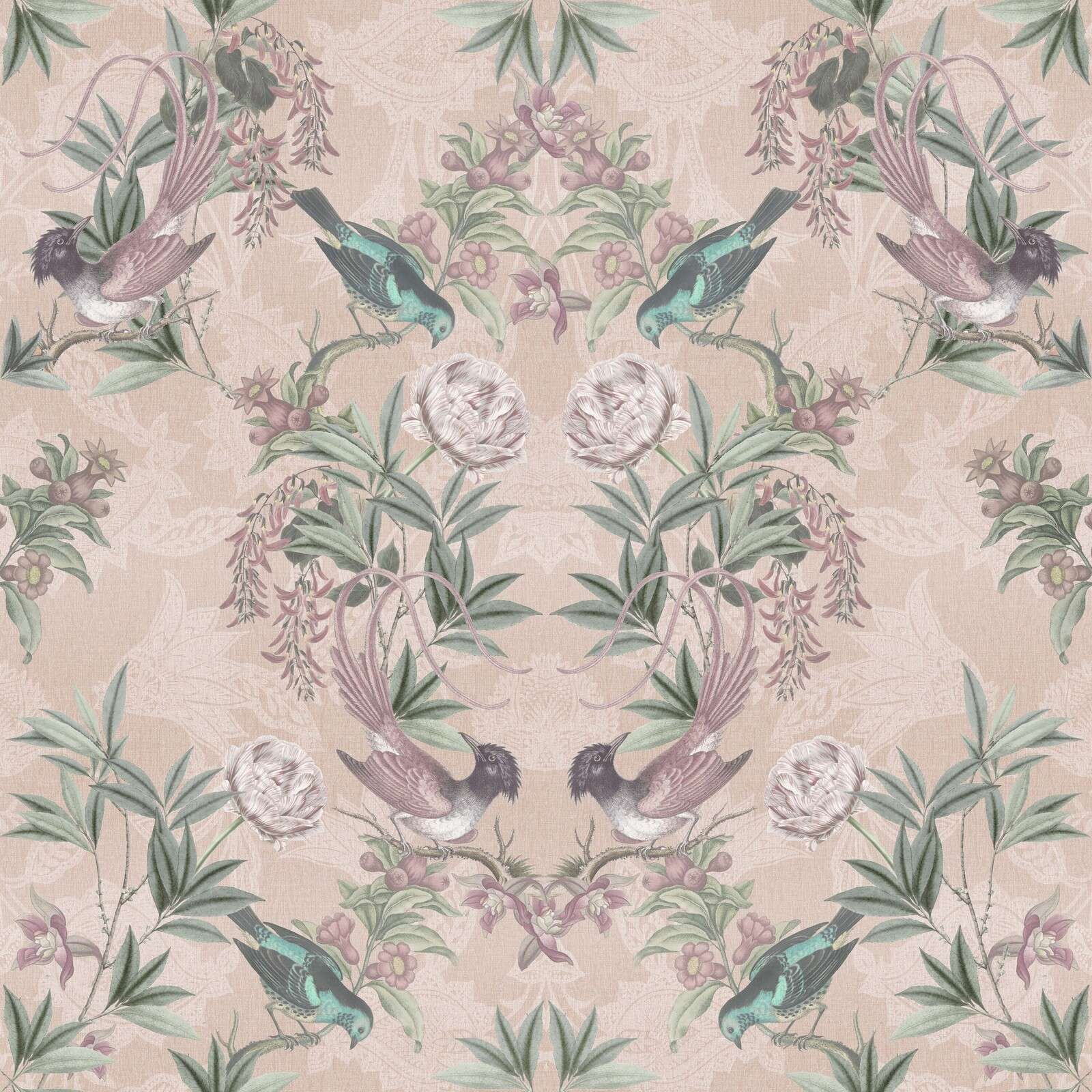 Tropiske fugle mellem blomster