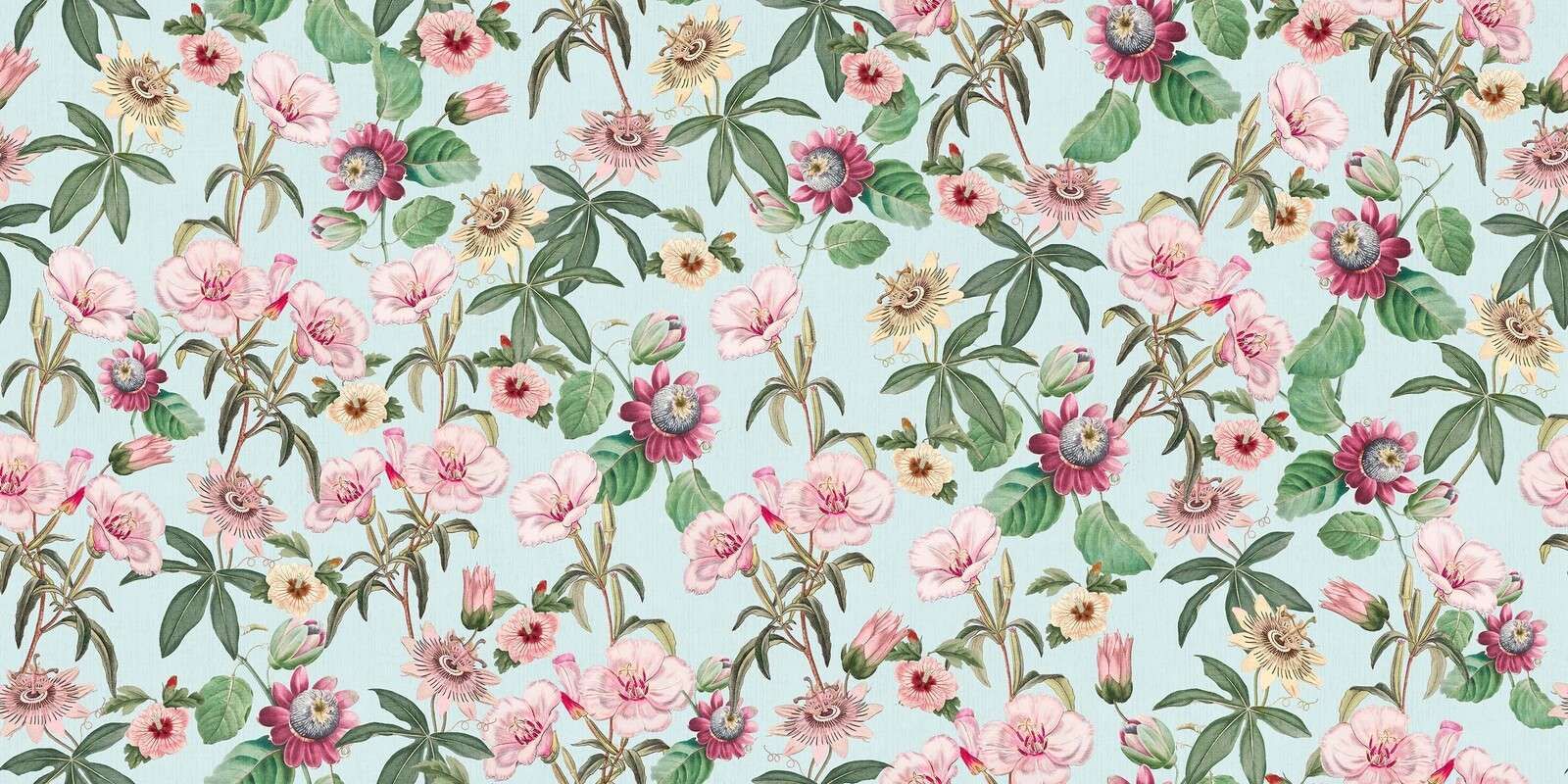Eksotiske blomster i pastelblå