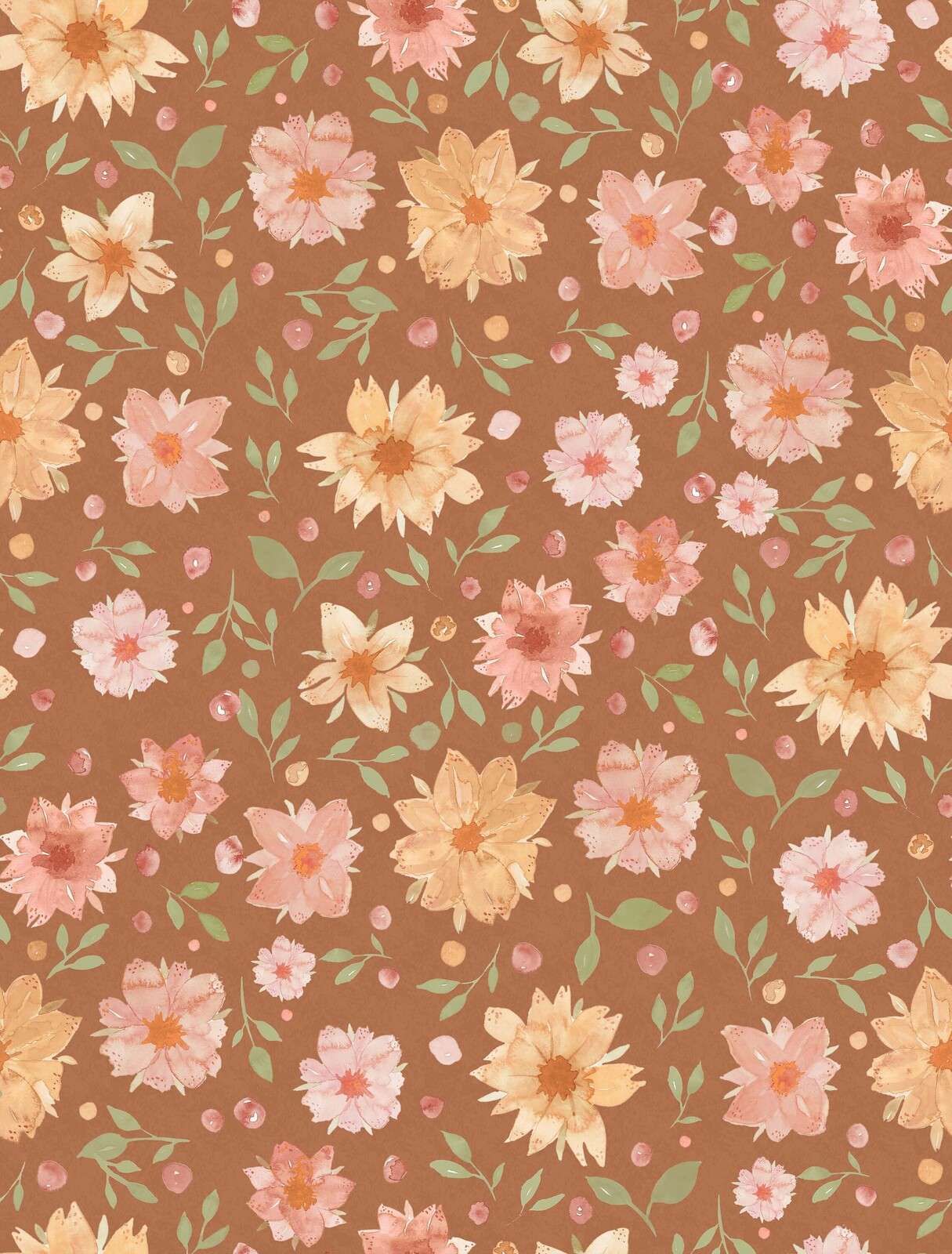 Akvarellblomster i varm terrakotta