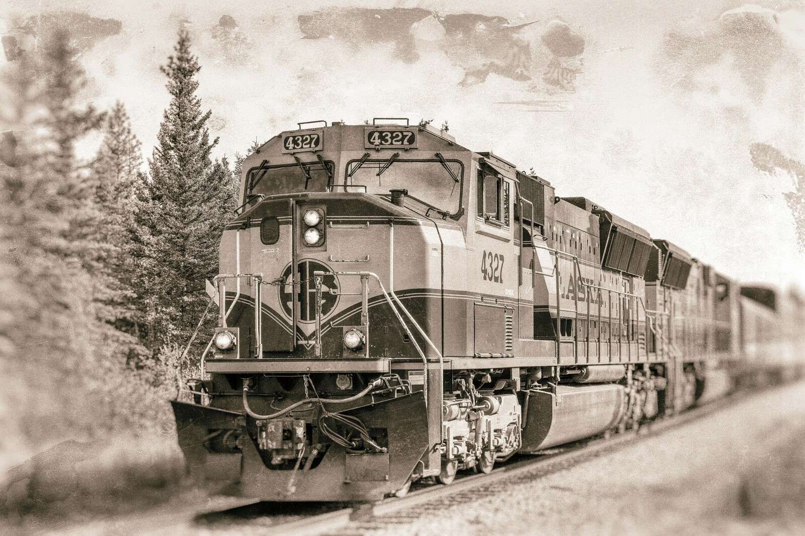 Vintage lokomotiv i sepia toner