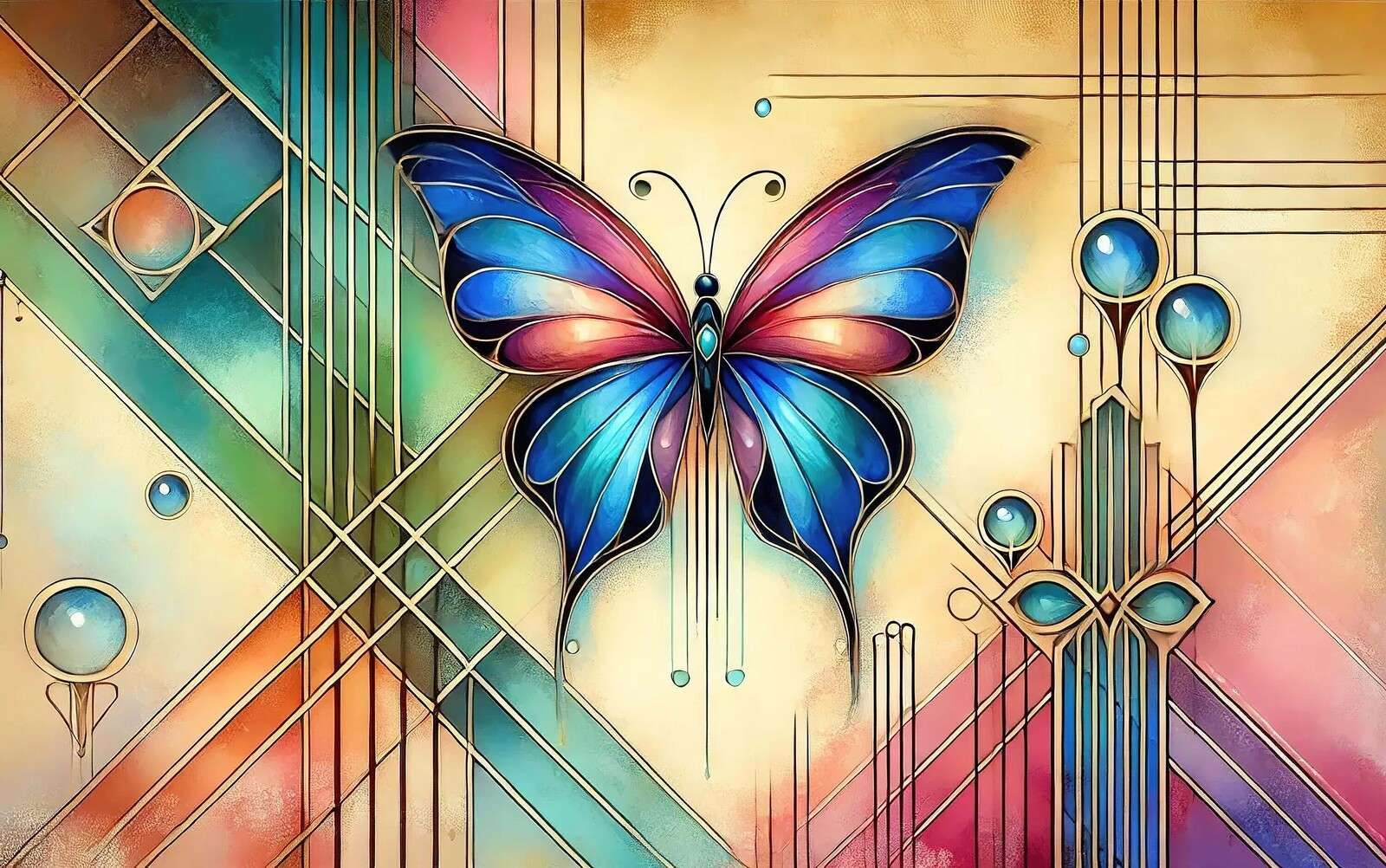 Sommerfugl i blyglass med art deco glans