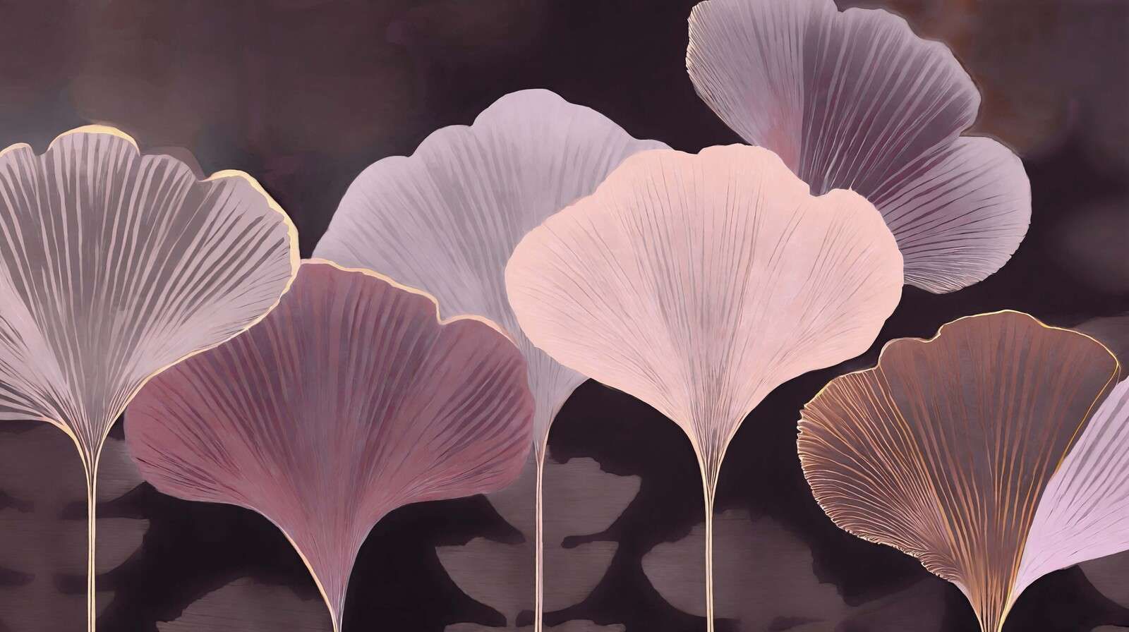 Gyldne ginkgoblade i mauve