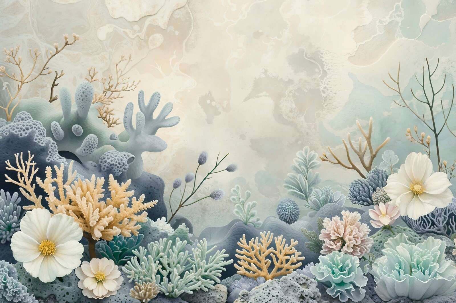 Pastel koralleriff med blomster