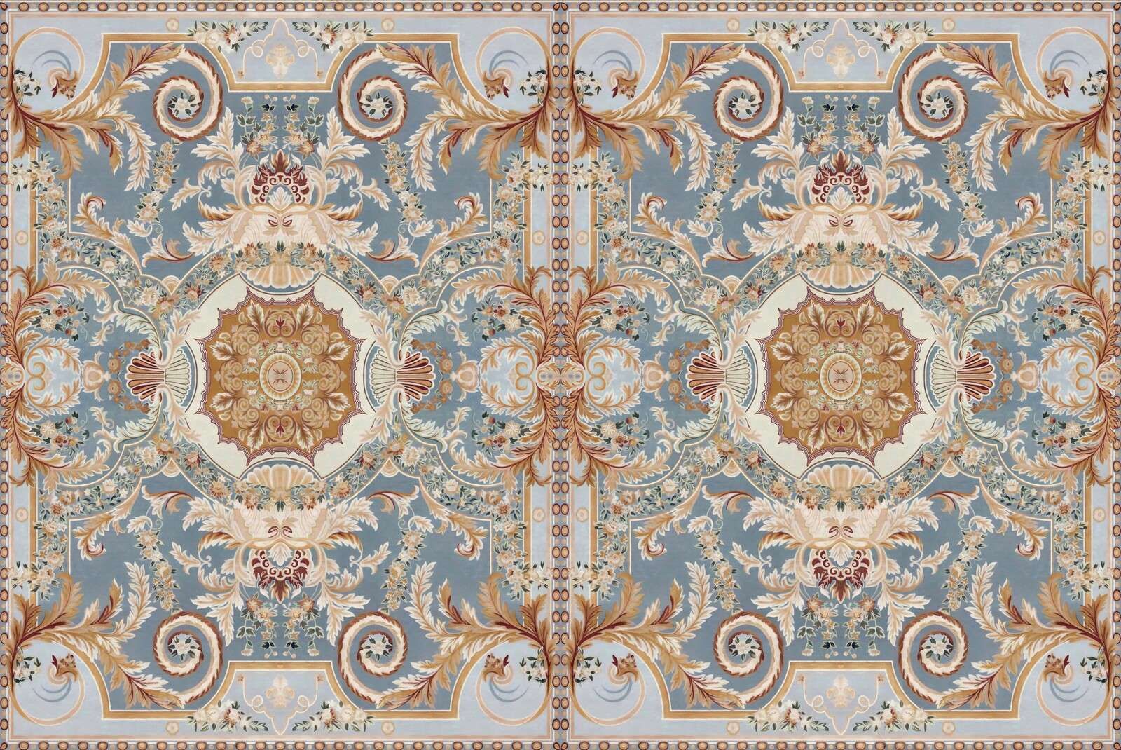Barockornament i ljusblått