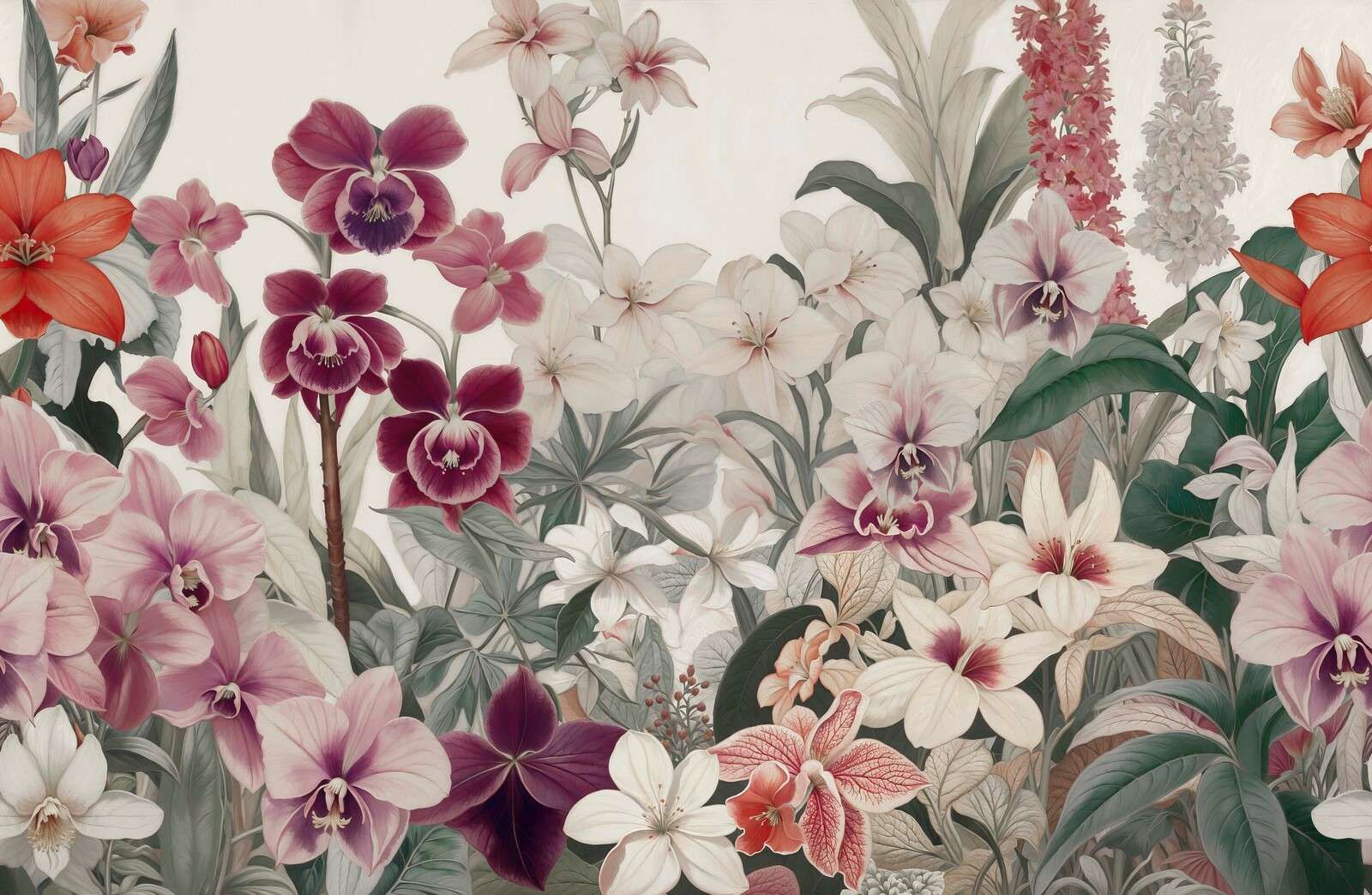 Eksotiske blomster i bløde pastelfarver