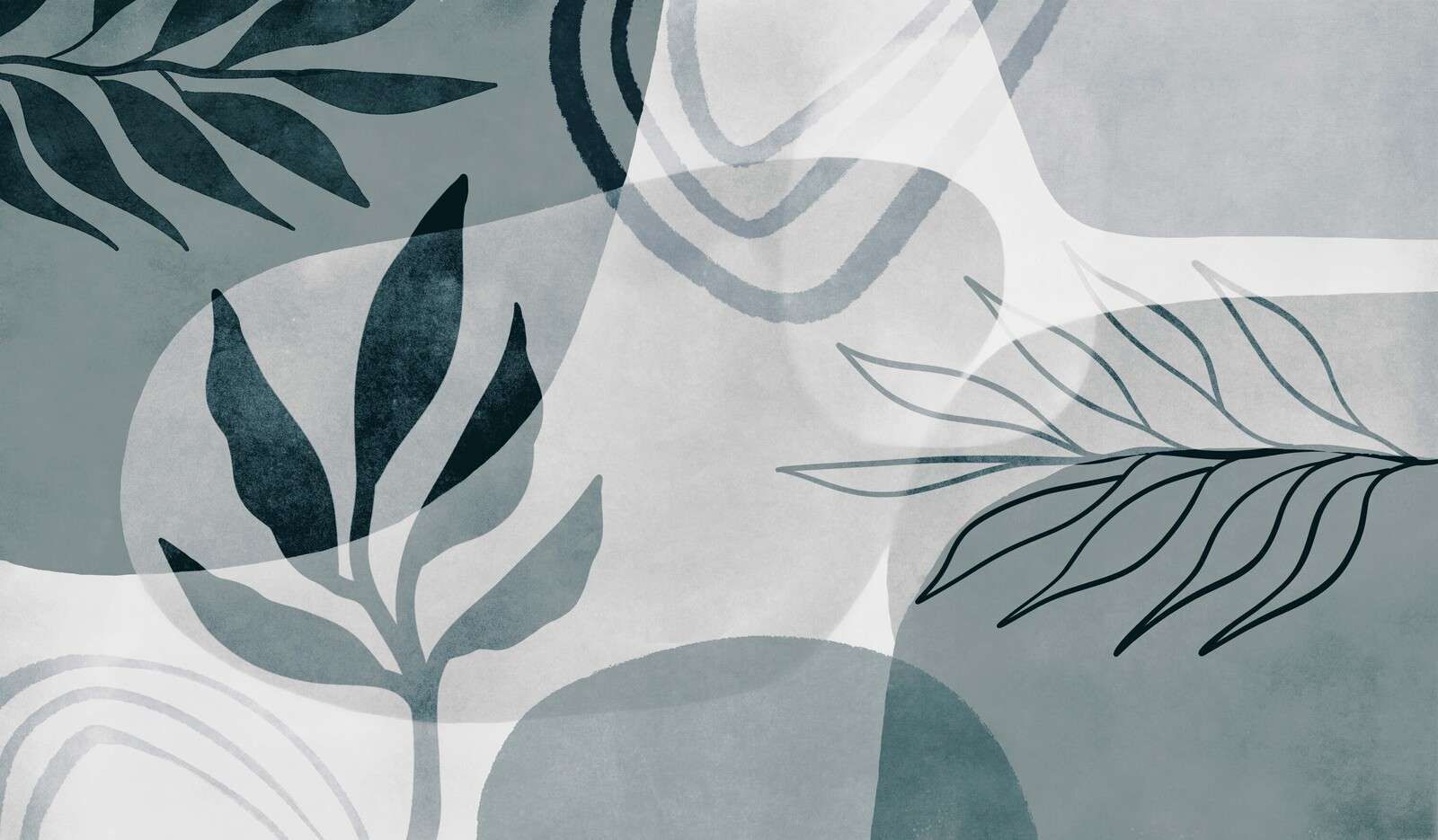 Abstrakt botanisk mid-century kunst i teal.