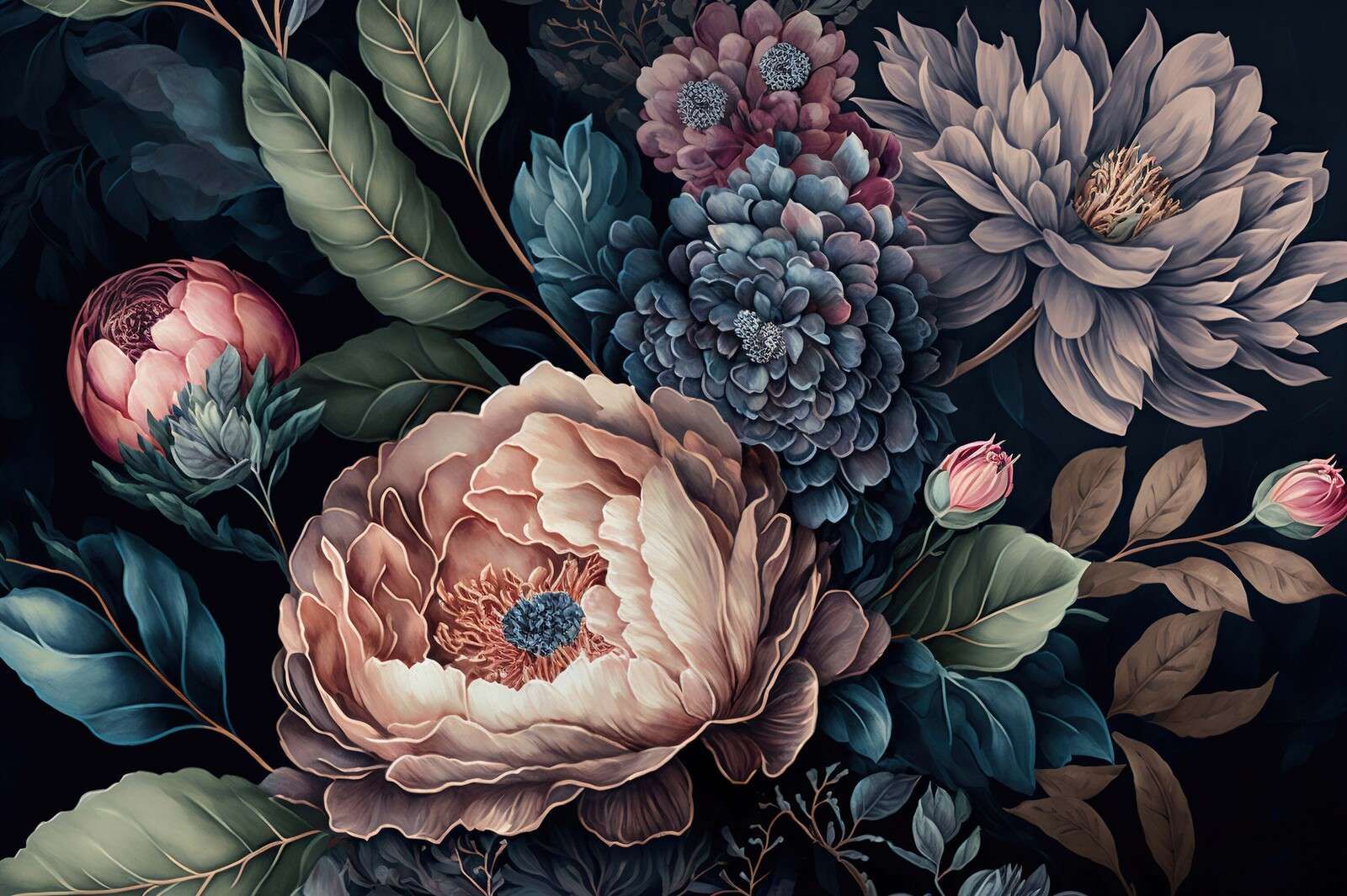Stämningsfulla barocka stora blommor