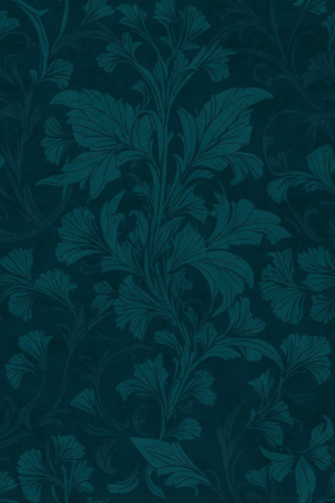 William Morris-stil monokromt ornamenteret damaskmønster i smaragdteal