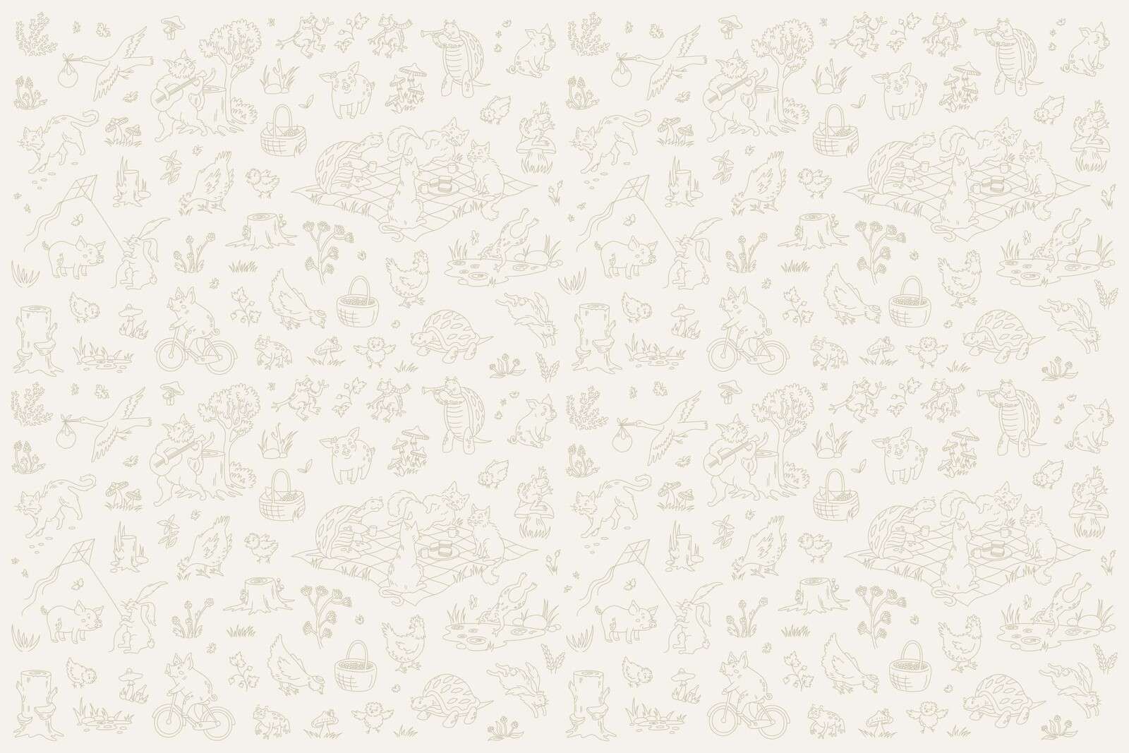 Skovdyr rolig beige og lysegrøn print
